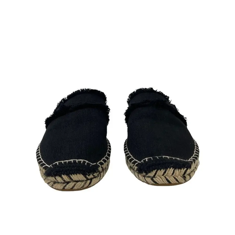 JOIE Black Cain Fringe Espadrille Mules Slides Shoes Size 39 US 9